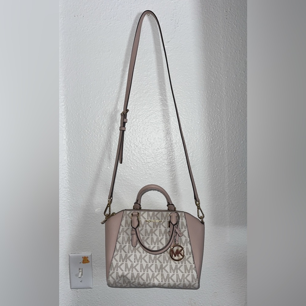 Michael Kors Monogram Crossbody Bag in Pink and Cream